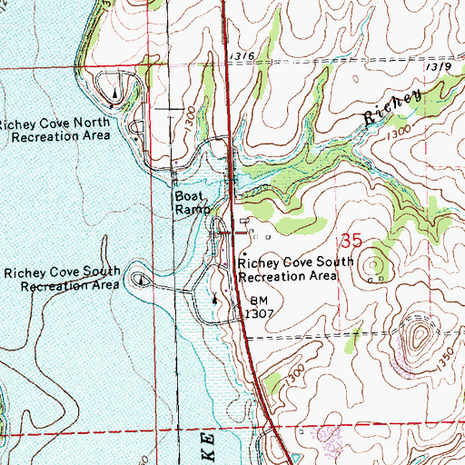 Topographic Map of Richey Cove South Recreation Area, KS