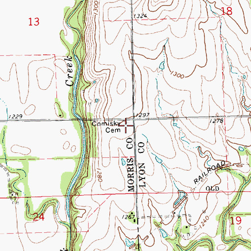 Topographic Map of Comisky Cemetery, KS