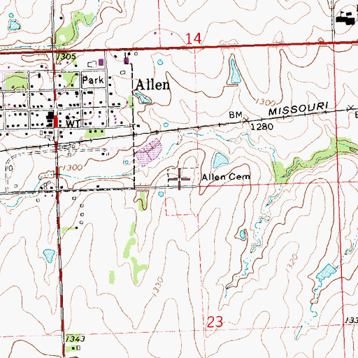Topographic Map of Allen Cemetery, KS