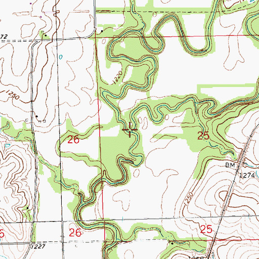 Topographic Map of Bluff Creek, KS