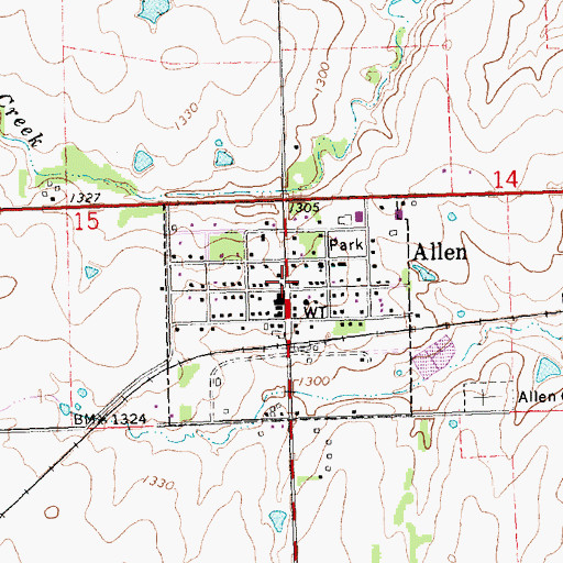 Topographic Map of Allen, KS