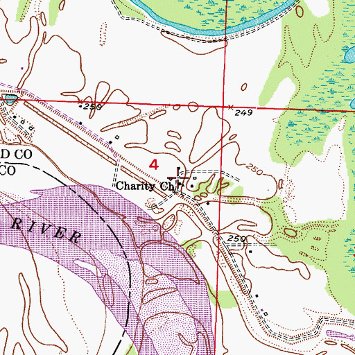 Topographic Map of Charity Church, AR