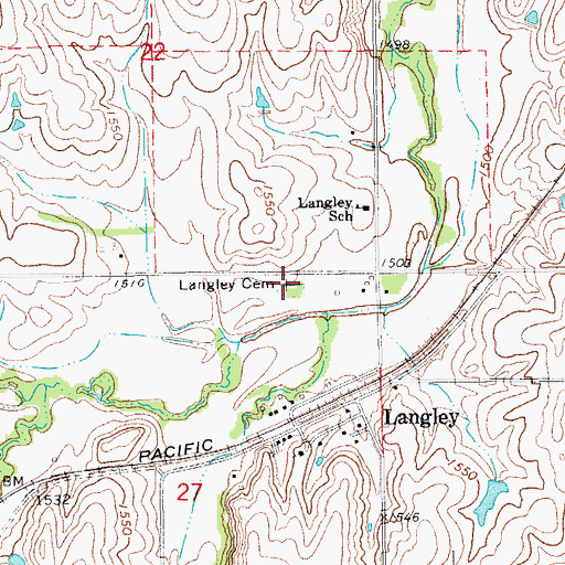 Topographic Map of Langley Cemetery, KS