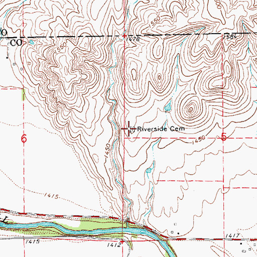 Topographic Map of Riverside Cemetery, KS