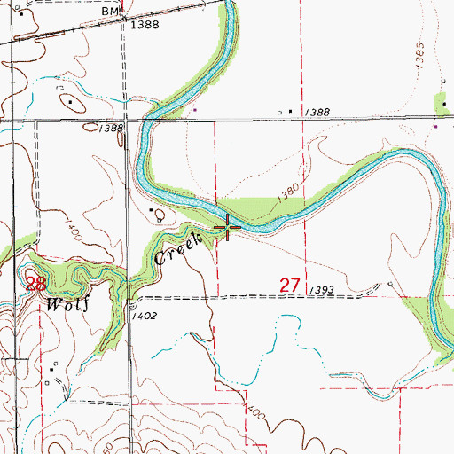 Topographic Map of Wolf Creek, KS