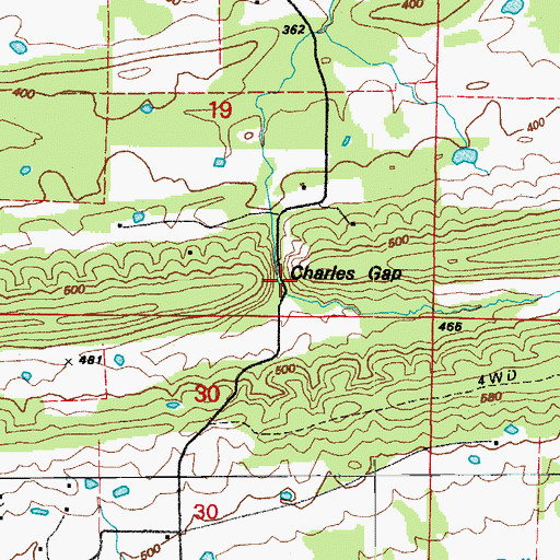 Topographic Map of Charles Gap, AR