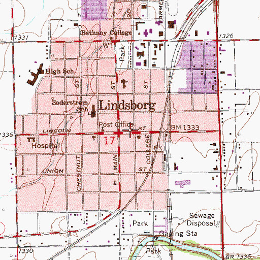 Topographic Map of Lindsborg, KS