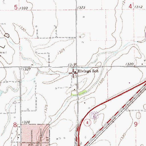 Topographic Map of Elvings School, KS