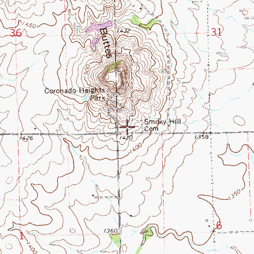 Topographic Map of Smoky Hill Cemetery, KS