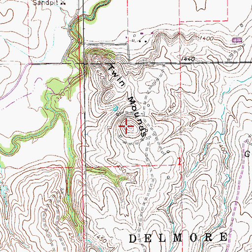 Topographic Map of Twin Mounds, KS