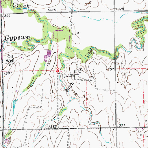 Topographic Map of Burch Oil Field, KS