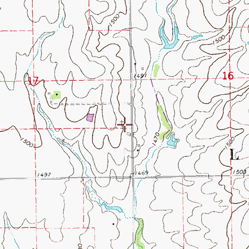 Topographic Map of Elm Springs Church, KS