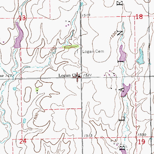 Topographic Map of Logan Church, KS