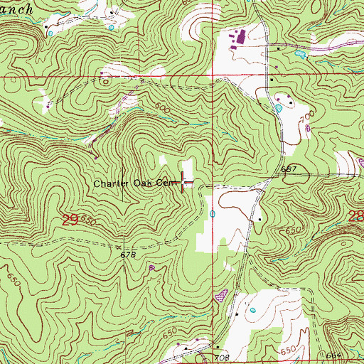 Topographic Map of Charter Oak Cemetery, AR