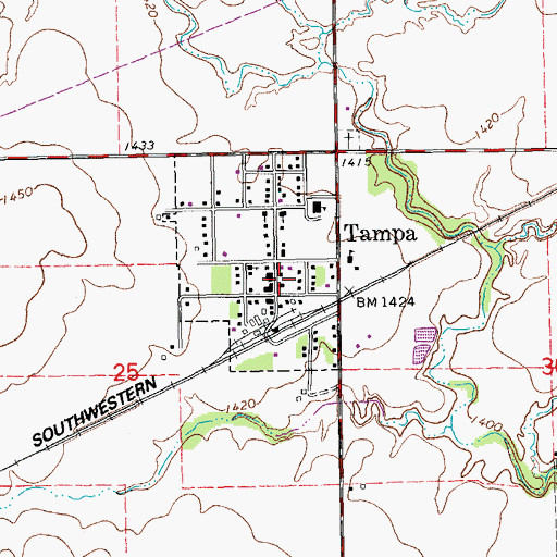 Topographic Map of Tampa, KS