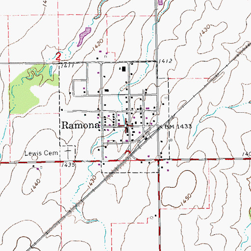 Topographic Map of Ramona, KS