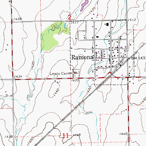 Topographic Map of Lewis Cemetery, KS
