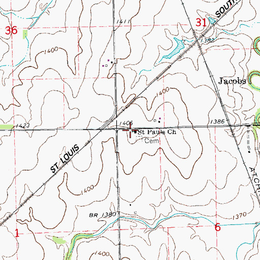 Topographic Map of Saint Pauls Church, KS