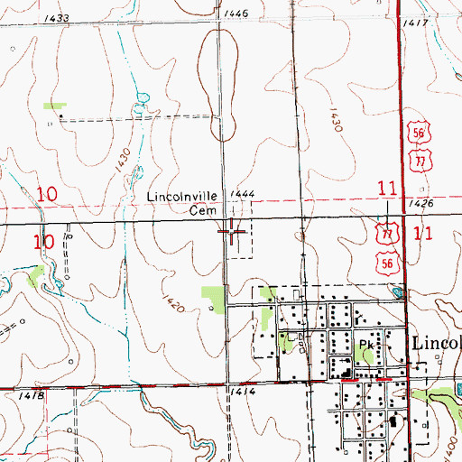 Topographic Map of Lincolnville Cemetery, KS