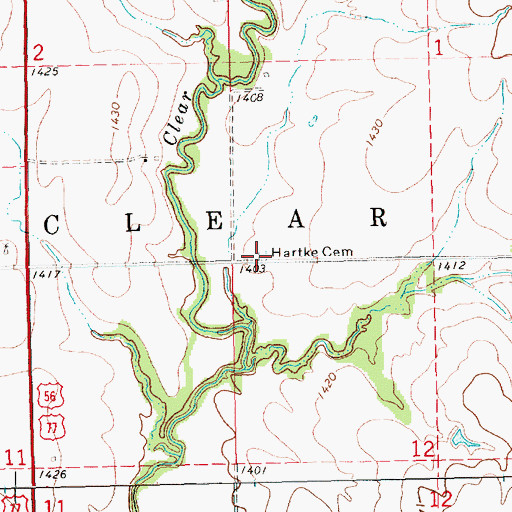 Topographic Map of Hartke Cemetery, KS