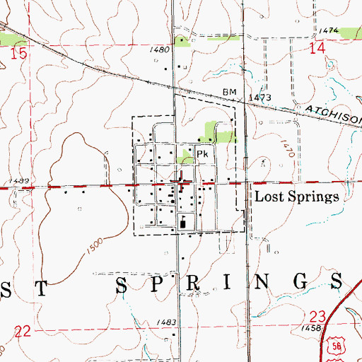 Topographic Map of Lost Springs, KS