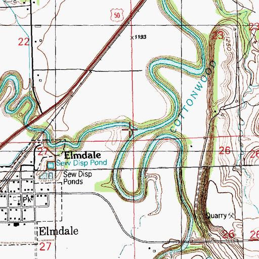 Topographic Map of Middle Creek, KS