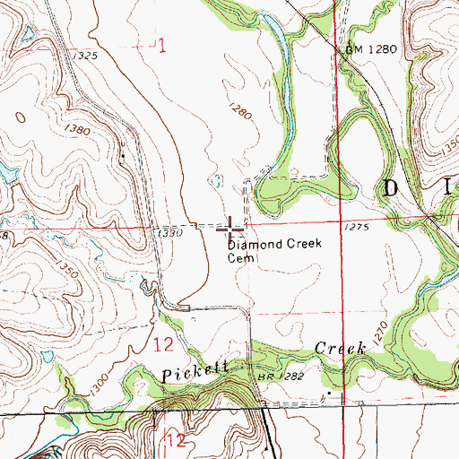 Topographic Map of Diamond Creek Cemetery, KS