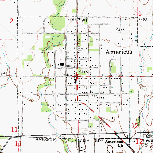 Topographic Map of Americus, KS