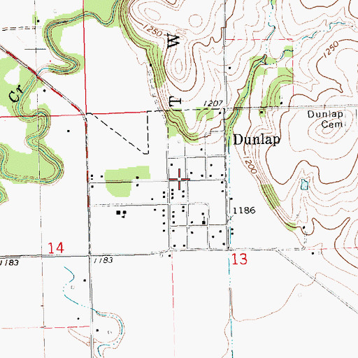 Topographic Map of Dunlap, KS