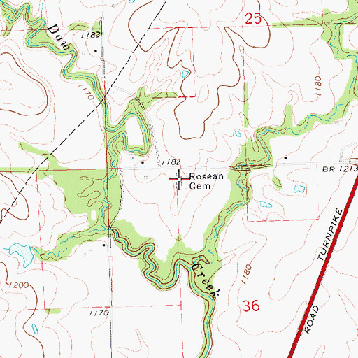 Topographic Map of Rosean Cemetery, KS