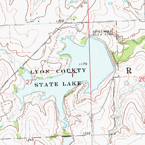 Topographic Map of Lyon County State Lake, KS