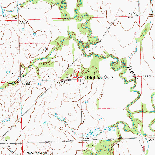 Topographic Map of Phillips Cemetery, KS