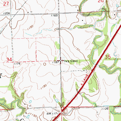 Topographic Map of Ivy Cemetery, KS