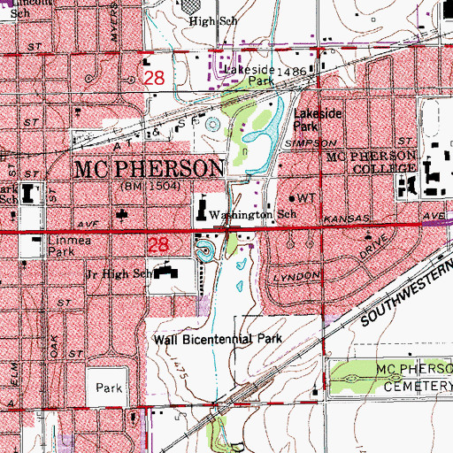 Topographic Map of Lakeside Park, KS