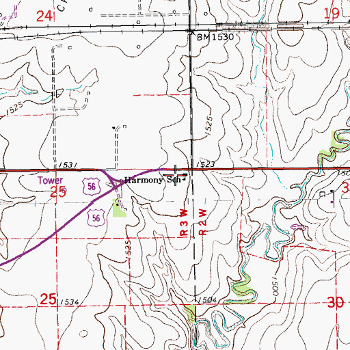 Topographic Map of Harmony School, KS