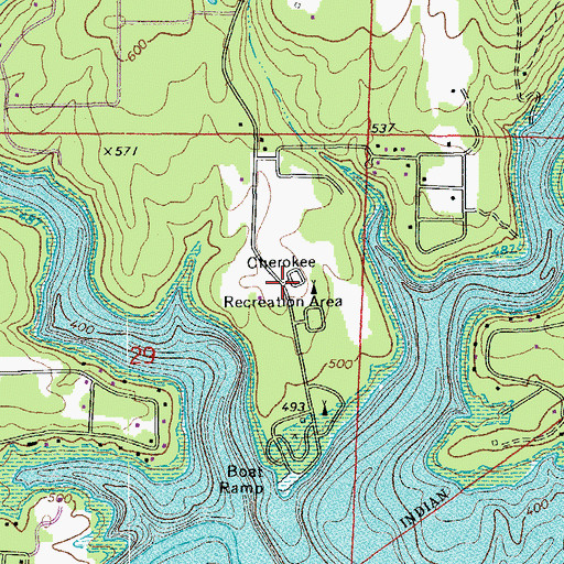 Topographic Map of Cherokee Recreation Area, AR