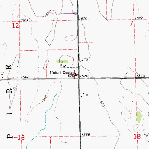 Topographic Map of United Center School, KS