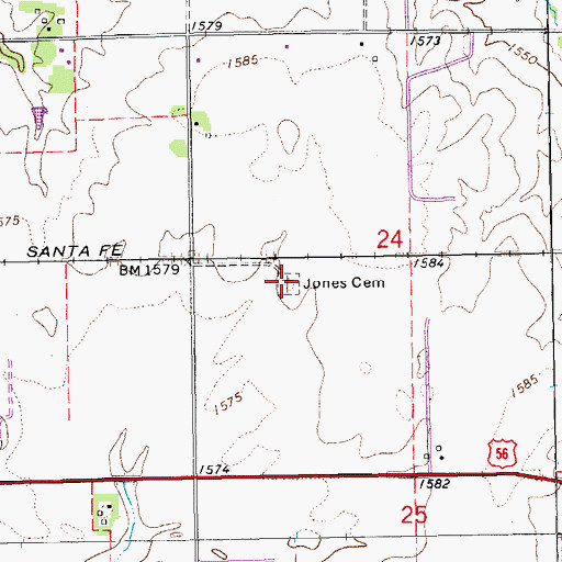Topographic Map of Jones Cemetery, KS