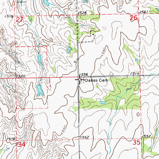 Topographic Map of Oakes Cemetery, KS