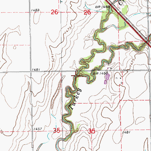 Topographic Map of Running Turkey Creek, KS