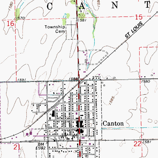 Topographic Map of Township of Canton, KS