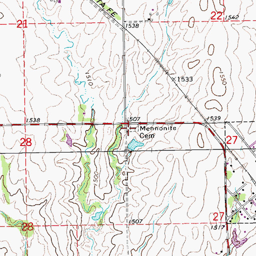 Topographic Map of Mennonite Cemetery, KS