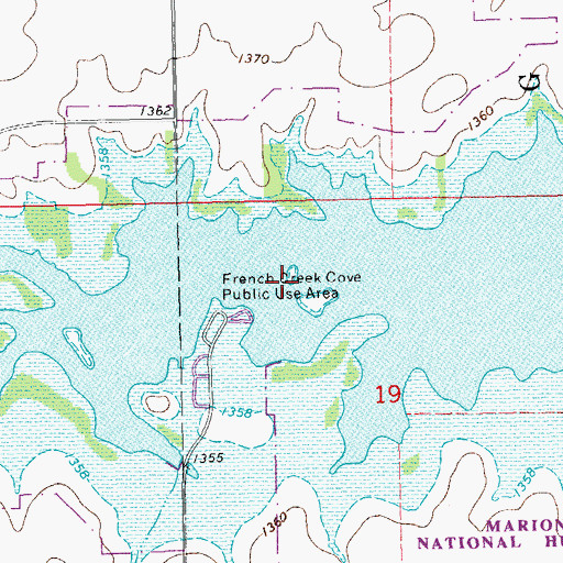 Topographic Map of French Creek Cove Public Use Area, KS
