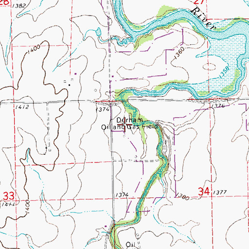 Topographic Map of Durham Oil and Gas Field, KS
