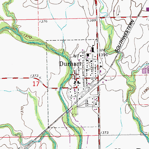 Topographic Map of Durham, KS
