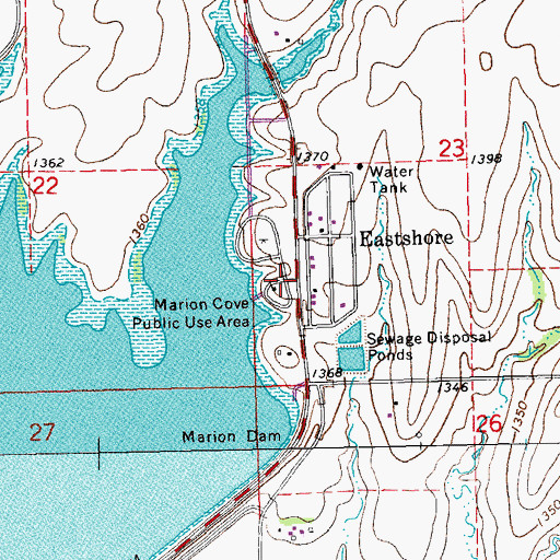 Topographic Map of Marion Cove Public Use Area, KS
