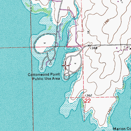 Topographic Map of Cottonwood Point Public Use Area, KS