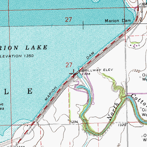 Topographic Map of Marion Dam, KS
