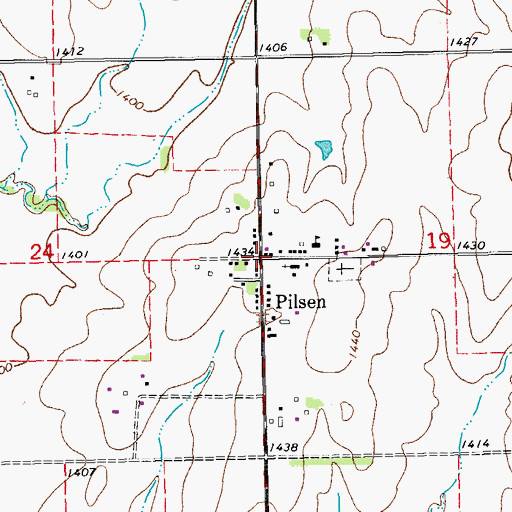 Topographic Map of Pilsen, KS