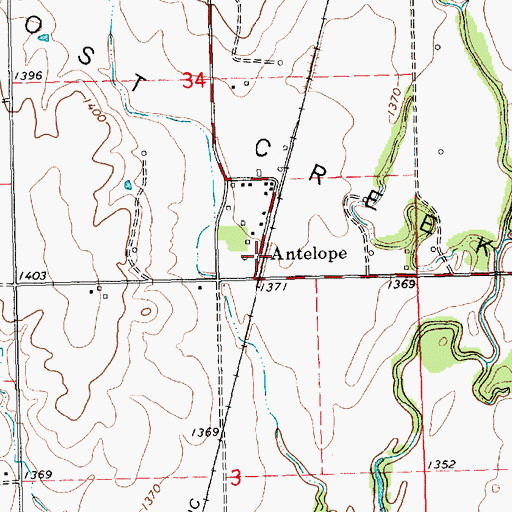 Topographic Map of Antelope, KS